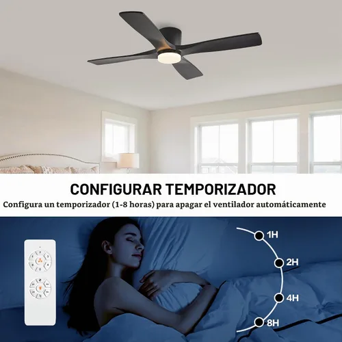 Vista 7 de WINGBO - Ventilador de techo de montaje empotrado de 48 pulgadas con DC, luces y control remoto, 4 aspas talladas reversibles de madera, motor DC