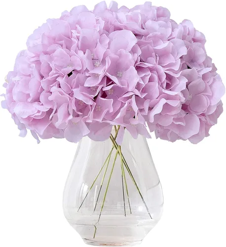 Vista 28 de Flores de hortensias artificiales rosa polvoriento, 10 cabezas de flores de seda de hortensia falsas para centros de mesa de boda, ramos de 10