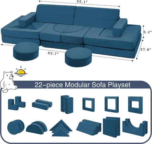 Vista 2 de Edbuosy Sofá modular de 22 piezas para niños, sofá infantil para sala de juegos, dormitorio, sala de estar, sofá infantil para inspirar creatividad