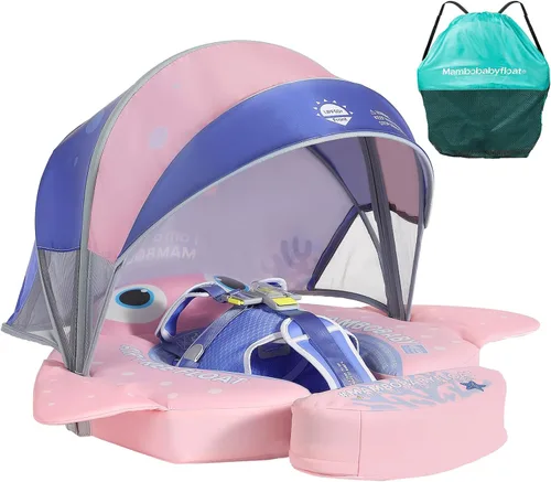 Vista 8 de Mambobaby Flotador con Toldo y Cola Nuevo Mejorado Flotador de Piscina No Inflable para Bebé Flotador de Natación Mambo Entrenador de Natación