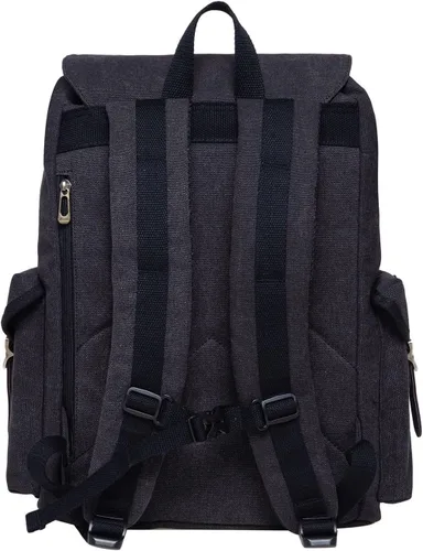 Vista 5 de KAUKKO Vintage Casual polyster and Leather Rucksack Backpack(03-CANVAS BLACK)
