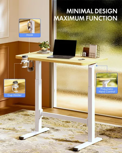 Vista 5 de FLEXISPOT H7 Plus - Escritorio de pie ajustable con resorte de gas, estación de trabajo móvil con rueda, escritorio inalámbrico para habitación