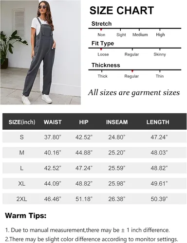 Vista 2 de COZYPOIN Overol casual para mujer, de pierna ancha, de algodón, holgado, casual, holgado, con peto
