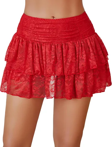 Vista 11 de Avidlove - Minifalda con capas de encaje Y2K para mujer, de cintura alta, con volantes, Skort, conjuntos bohemios, microfaldas Blanco