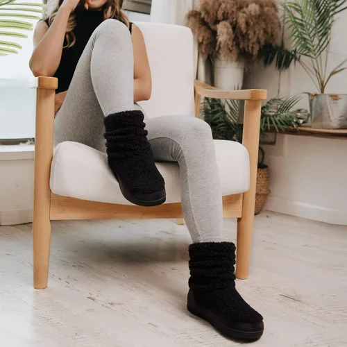 Vista 2 de HomeTop Pantuflas para botas de mujer con espuma viscoelástica cálida, para interiores y exteriores, con suela de goma