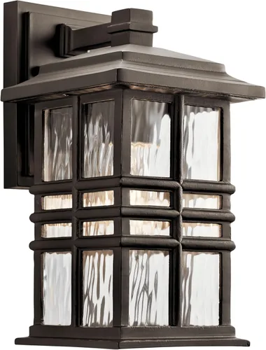 Vista 7 de Kichler Beacon 49829BKT - Lámpara de pared cuadrada de 12 pulgadas para exteriores con cristal martillado transparente en negro texturizado