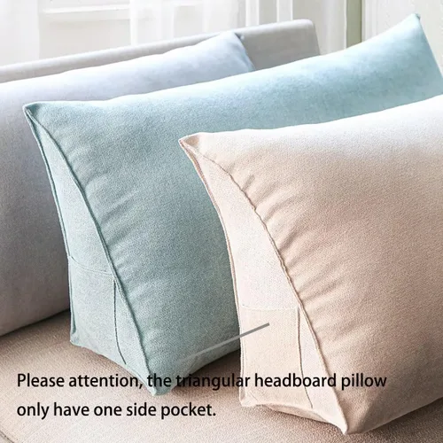 Vista 3 de Almohada de cabecera de cuña azul para lectura y reposo en cama, almohada triangular para respaldo de lectura, cojín de cuña para espalda, almohada