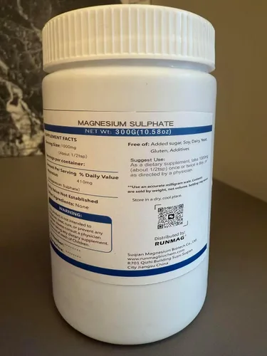Vista 3 de Sal de Epsom Sulfato de Magnesio en polvo de grado alimenticio, 10.58 oz por botella