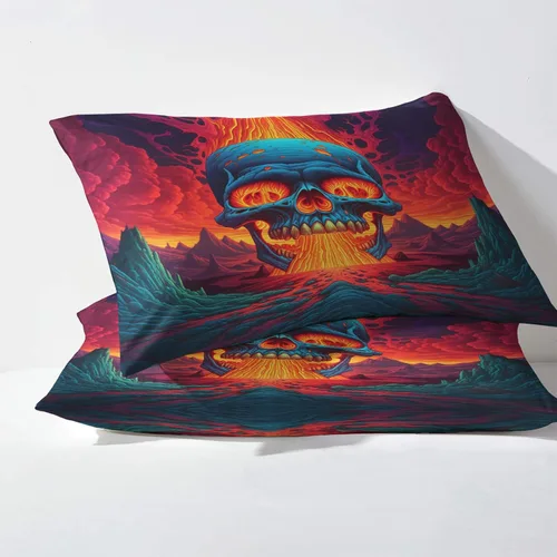 Vista 3 de Juego de sábanas de calavera tamaño individual, sábanas góticas, sábanas y fundas de almohada estampadas de 3 piezas, sábana bajera ajustable