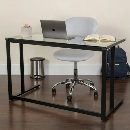 Vista 2 de Flash Furniture Singleton - Escritorio de cristal con marco de metal con pedestal negro
