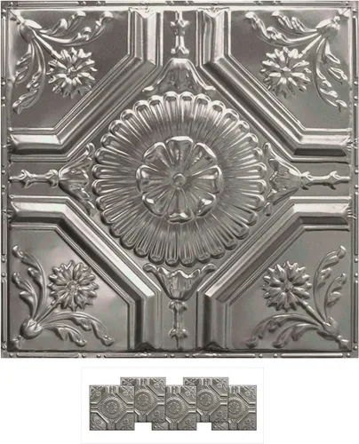Vista 12 de American Tin Ceilings Kit de 5 unidades: azulejos metálicos para clavar en patrón #2 clavado y color sin terminar. 24 x 24 pulgadas