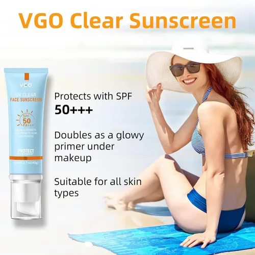 Vista 2 de VGO Protector Solar Transparente para Rostro SPF 50, Esencia Solar Hidratante Sin Sensación Pegajosa Tamaño de Viaje, Protector Solar Contra Rayos