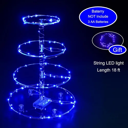 Vista 2 de Soporte para Cupcakes, Soporte Redondo para Cupcakes de 4 Niveles con Tira de Luces LED, Torre de Exhibición de Cupcakes de Acrílico para Bodas, Azul