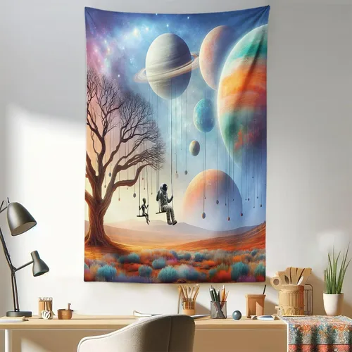 Vista 85 de Ambesonne Tapiz bohemio, diseño floral de bruja, luna y mariposa con adornos de mandala, decoración de tela para colgar en la pared para dormitorio