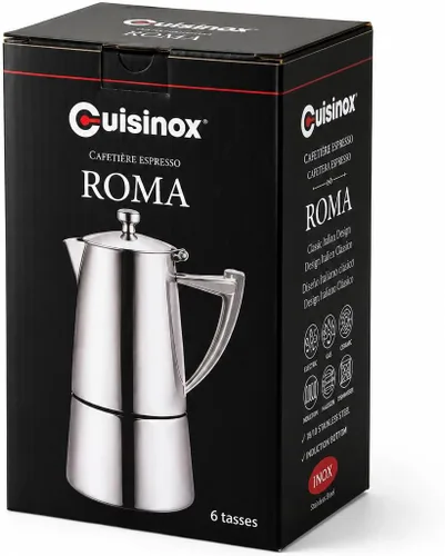 Vista 8 de CUISINOX Roma - Máquina de café expreso de acero inoxidable satinado para estufa, 6 tazas