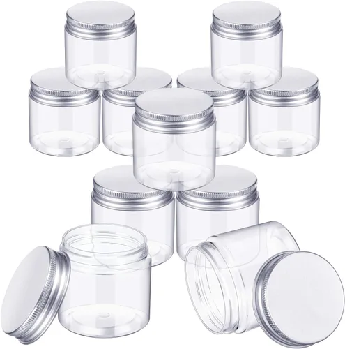 Vista 6 de Satinior Paquete de 12 tarros de plástico de 3 onzas con tapas, boca ancha, rellenables, a prueba de fugas, reutilizables, transparentes, redondos