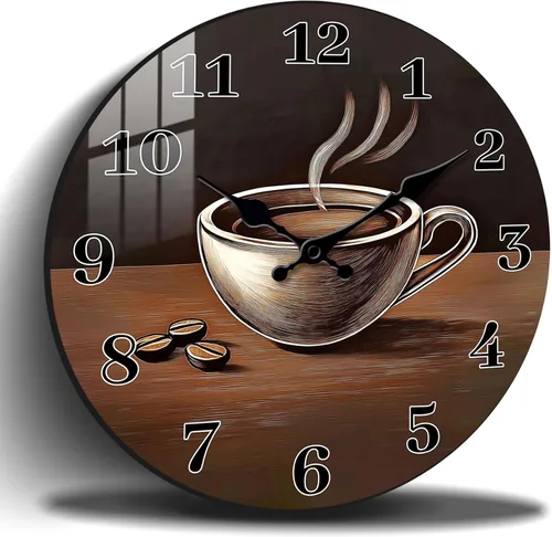 Vista 11 de Reloj de pared de taza de café para cocina de 10 pulgadas – Reloj de pared vintage a pilas – Relojes de pared de madera silenciosos sin tictac