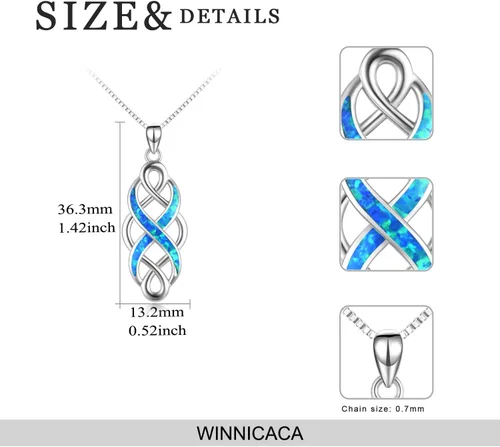 Vista 3 de YFN Collar con colgante de ópalo creado con nudo celta irlandés, collares negros de plata esterlina para mujeres y hombres de 18 pulgadas