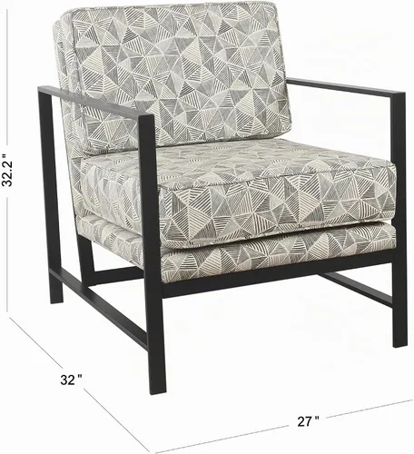 Vista 2 de HomePop Silla decorativa moderna con marco de metal, decoración del hogar Homepop, sillas decorativas para sala de estar y dormitorio, líneas grises
