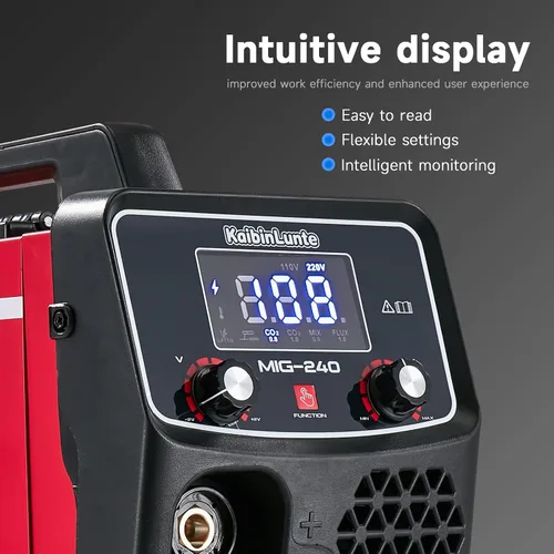 Vista 2 de 240A MIG Soldador Gas sin gas MIG/Lift TIG/Stick 3 en 1 Máquina soldadora portátil 110V/220V Voltaje dual con control sinérgico, pantalla digital