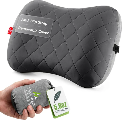 Vista 14 de Almohada de camping Hikenture con funda extraíble - Almohada ultraligera e inflable para soporte lumbar y cervical - Almohada de mochila mejorada