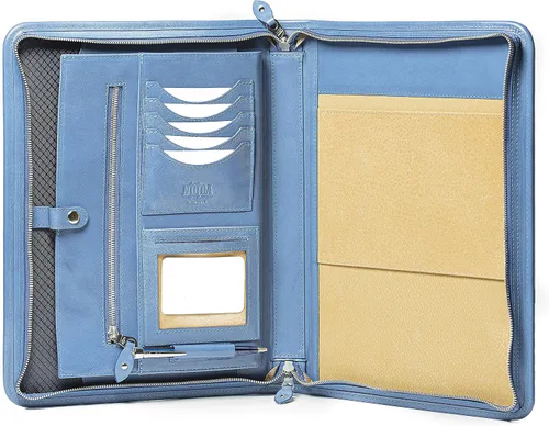 Vista 7 de Noda Portafolio de cuero ejecutivo (negro) Cartera profesional de negocios con cierre de cremallera currículum, documento, bloc de notas, tableta