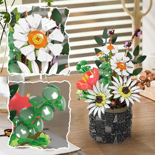 Vista 4 de Mould King 24107 Bloques de construcción de flores, modelo de ramo de 1157 piezas, kit de bloques de construcción de sujeción tecnológica