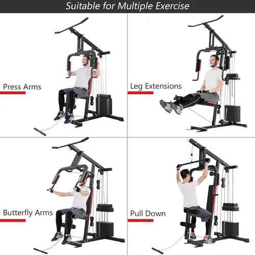 Vista 2 de Goplus Sistema de gimnasio en casa multifunción, equipo de entrenamiento de fuerza, máquina de fuerza para fitness, para entrenamiento de cuerpo
