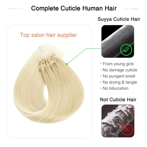 Vista 5 de SUYYA Micro Links - Extensiones de cabello humano de color rubio platino, micro bucle, extensiones de cabello humano lacio, 50 hebras, 1.41