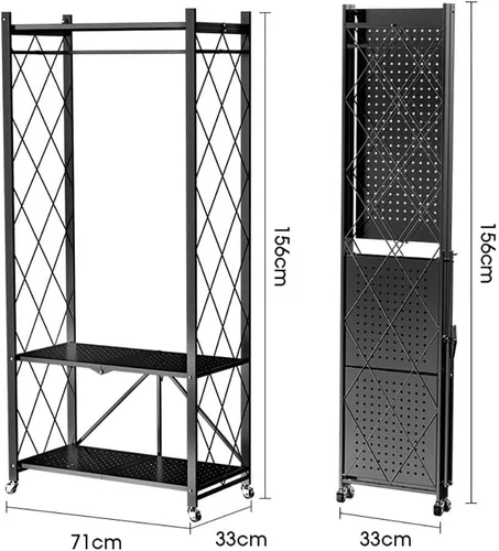 Vista 3 de Perchero resistente con ruedas, perchero de metal con estante de almacenamiento de 2 niveles, para colgar ropa, 28.0 x 13.0 x 61.4 in (negro)