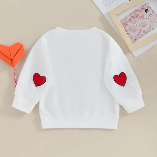 Vista 3 de SOLILOQUY Traje de San Valentín para bebé, niña, niño, amor, estampado de corazón, sudadera de manga larga, sudadera de otoño para bebé