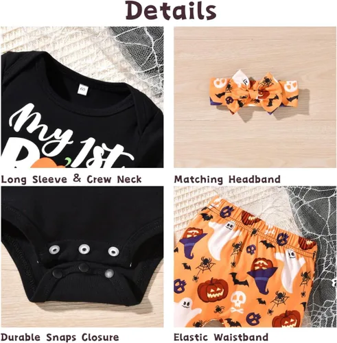 Vista 4 de Aalizzwell Traje de Halloween para bebés niños y niñas, ropa neutra de género