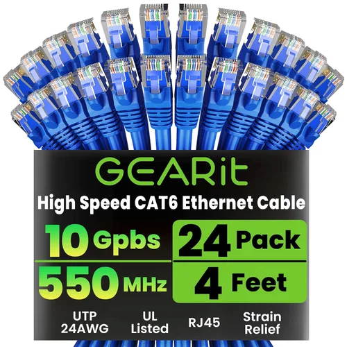 Vista 14 de GEARit Paquete de 24 cables Ethernet Cat6 de 0.5 pies Cable de conexión de red RJ45, conectores chapados en oro sin enganches de 10 Gbps, cable