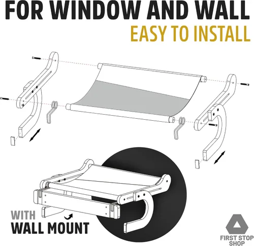Vista 5 de Percha para ventana de gato con ropa de cama cómoda - Percha para gatos para ventana y pared - Hamaca de madera para ventana de gato fácil
