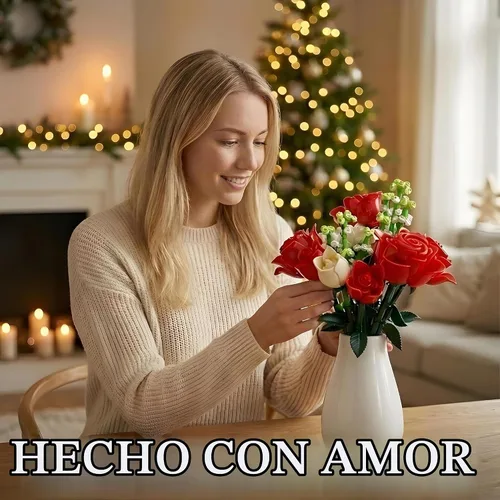 Vista 6 de WISEPLAY Juego de construcción de ramo de rosas – 697 piezas para mujeres, bloques de construcción de flores de rosas rojas y blancas, creativo