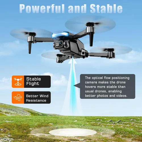 Vista 3 de Dron con cámara, dron plegable FPV 1080P con soporte de altitud estable, control de gravedad, vuelo según trayectoria, lente ajustable de 90°