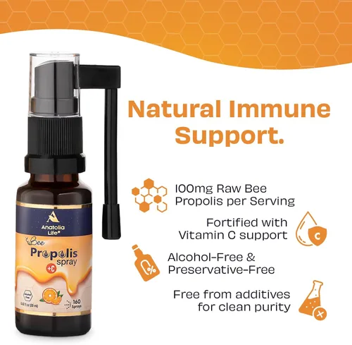 Vista 4 de Spray de propóleo de abeja + vitamina C, sin alcohol, sabor a naranja natural, extracto de propóleo de abeja 100% puro, apoyo antioxidante