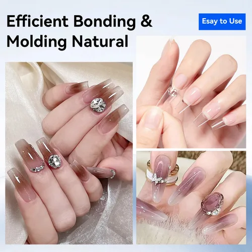Vista 6 de JODSONE Gel de pegamento de uñas 4 en 1 de 0.5 onzas líquidas para puntas de uñas, pegamento de extensión de larga duración para puntas de uñas