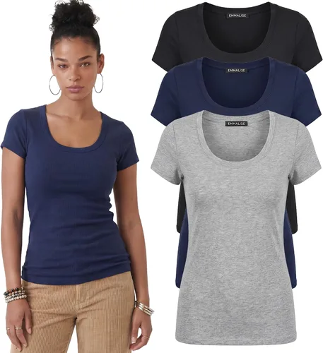 Vista 44 de Emmalise - Camiseta de manga corta para mujer, cuello redondo, estilo básico, pack de valor, tallas junior y grandes