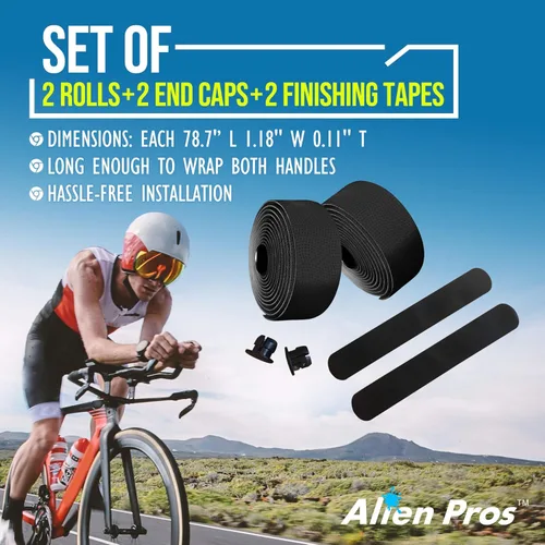 Vista 4 de ALIEN PROS Cinta para manillar de bicicleta de poliuretano (juego de 2) negro, rojo, blanco, rosa, azul, mejora el agarre de tu bicicleta con estas