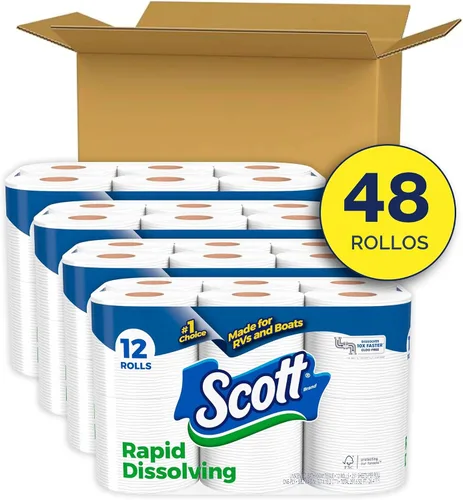 Vista 2 de Scott Rapid-Dissolving Toilet Paper, 48 Double Rolls, Septic-Safe, Toilet Paper