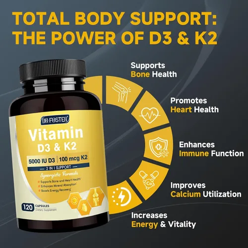 Vista 13 de DRFOSTER Vitamina D3 K2 5000 UI con zinc y boro, 120 cápsulas veganas