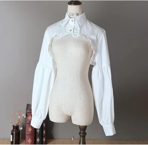 Vista 3 de HZYFPOY Media camisa de manga larga corta corta corta blusa desmontable con cuello de dados para mujer