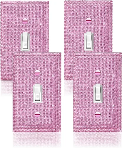 Vista 12 de 4 Piezas Cubiertas de Tomacorriente con Diamantes de Imitación Plateados Brillantes Placa de Pared 1 Gang Toggle Cubierta de Interruptor de Luz