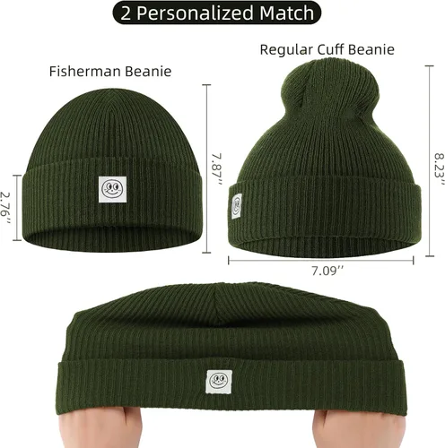 Vista 6 de Gorro para hombre con gorro de invierno con sonrisa, unisex, de punto, suave, cálido, con puños