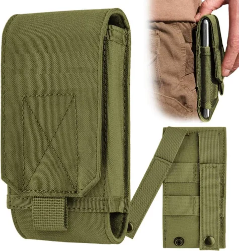 Vista 12 de Urvoix(TM) Bolsa Army Camo Molle negra para funda para celular tamaño L para llevar en el cinturón Soporte para teléfono con cinturón