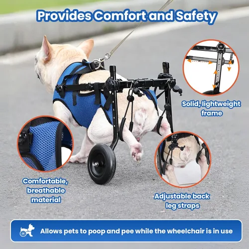 Vista 4 de Silla de ruedas para perros para patas traseras, Silla de ruedas para perros pequeños, Carrito ajustable para mascotas con ruedas, Sillas de ruedas