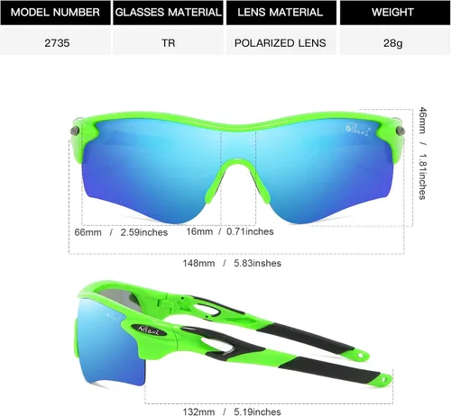 Vista 2 de Bevi Gafas de sol deportivas polarizadas para hombres y mujeres béisbol correr ciclismo golf tr90 marco duradero y ultraligero