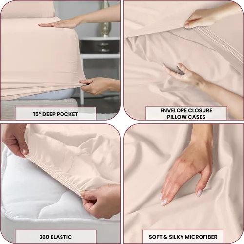 Vista 9 de LUX Décor - Juego de sábanas Twin de microfibra ultrasuave de 3 piezas con sábana encimera, sábana bajera de 16 pulgadas de profundidad y funda