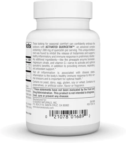 Vista 4 de Source Naturals Quercetina activada - Complejo bioflavonoide derivado de plantas - Defensa estacional e inmunológica - 50 cápsulas